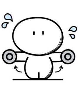 Cartoon of someone reducing stress with weight lifting